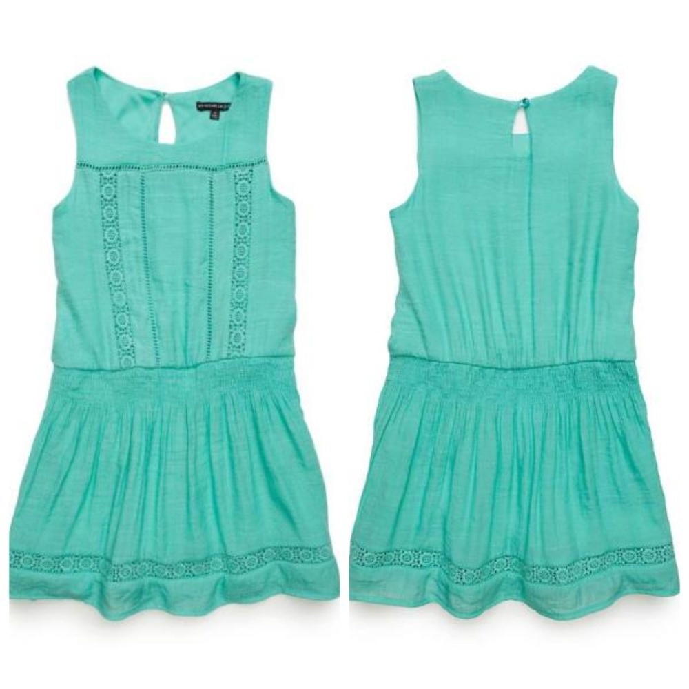 My Michelle Girls Smocked Crochet Lace Dress Teal Sleeveless Size 7 NWT